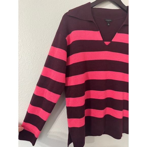 Talbots Wool Blend V-Neck Collared Long Sleeve Sweater Size Medium - Picture 2 of 6